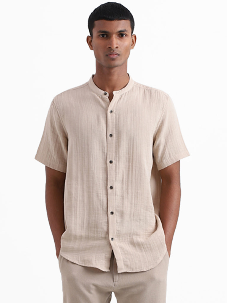 ETA Solid Beige Cotton Resort-Fit Shirt