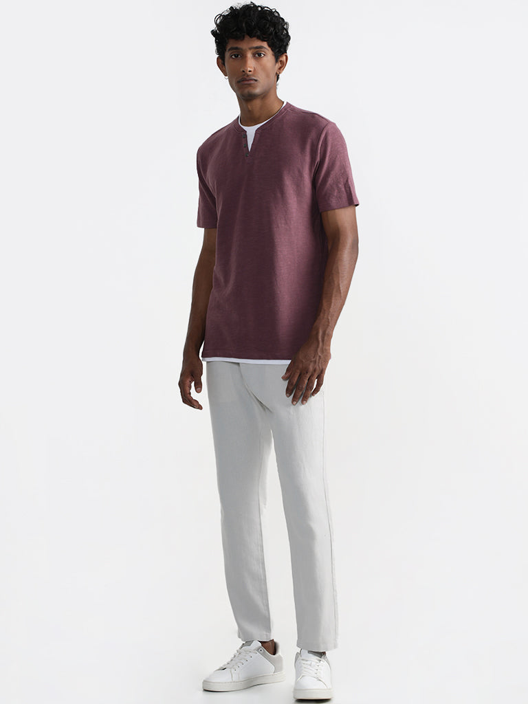 ETA Purple Cotton Blend Slim Fit T-Shirt