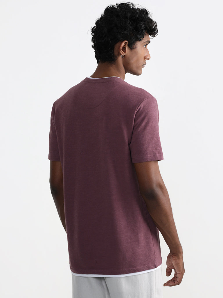 ETA Purple Cotton Blend Slim Fit T-Shirt
