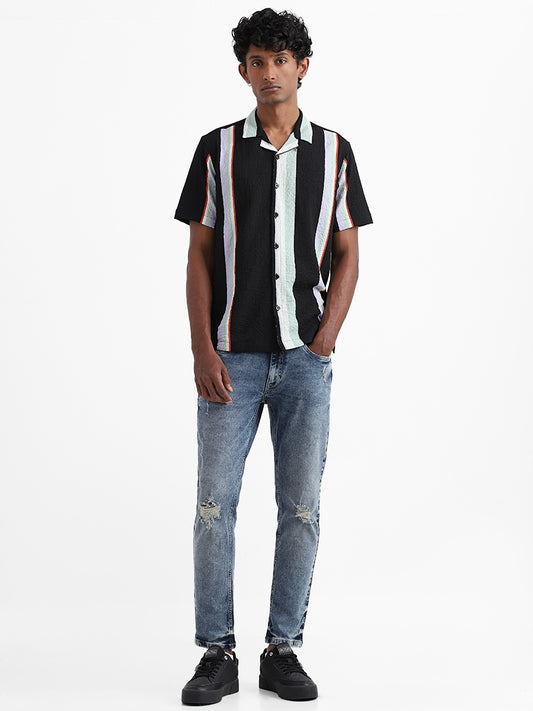 Nuon Black Striped Relaxed Fit Shirt