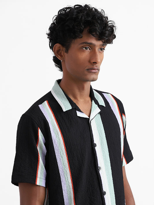 Nuon Black Striped Relaxed Fit Shirt