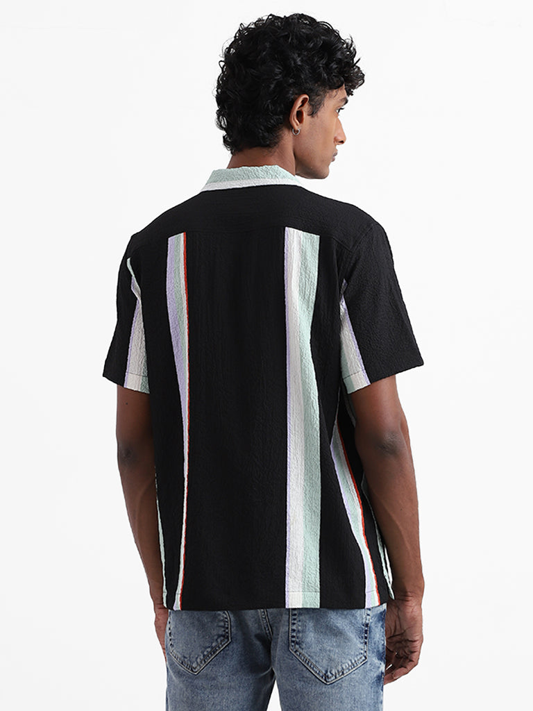 Nuon Black Striped Relaxed Fit Shirt