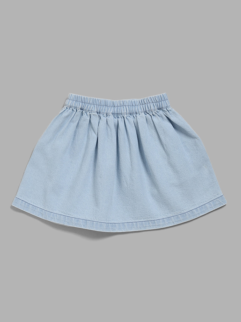 HOP Kids Blue Denim Embroidered Skirt