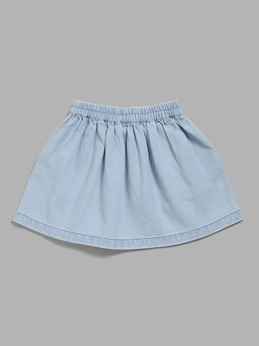 HOP Kids Blue Denim Embroidered Skirt
