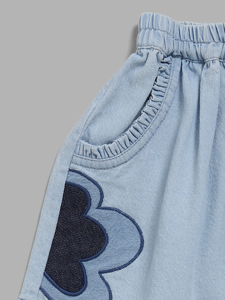 HOP Kids Blue Denim Embroidered Skirt