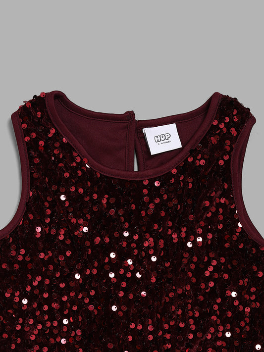 HOP Kids Sequence Embellished Maroon Dress