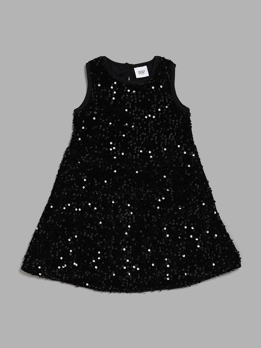 HOP Kids Sequence Embellished Black Dress