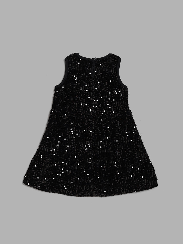 HOP Kids Sequence Embellished Black Dress