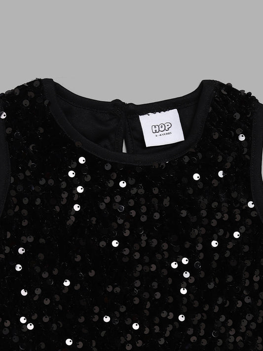 HOP Kids Sequence Embellished Black Dress