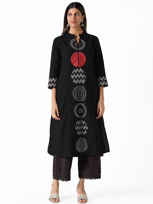 Utsa Black Printed Regular Fit Kurta