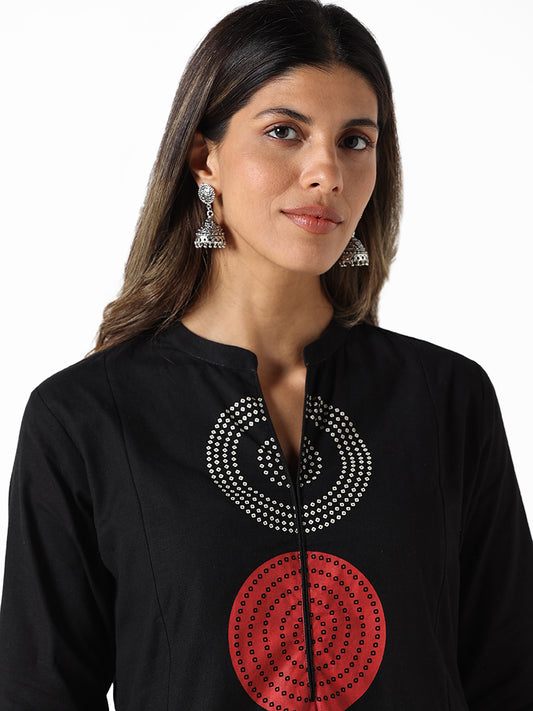 Utsa Black Printed Regular Fit Kurta