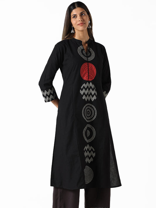 Utsa Black Printed Regular Fit Kurta