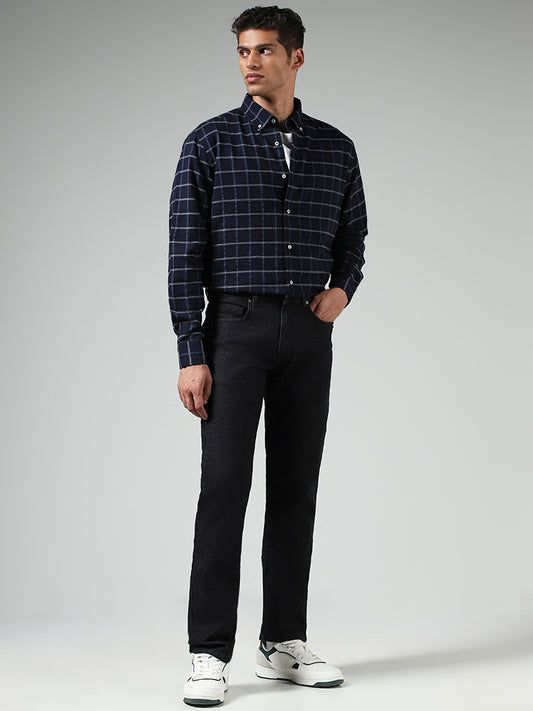 Ascot Navy Checked Relaxed-Fit Shirt