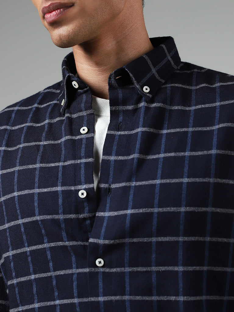 Ascot Navy Checked Relaxed Fit Shirt