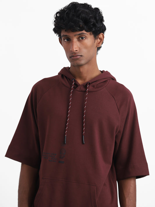 Studiofit Wine Hoodie Cotton Blend Relaxed-Fit T-Shirt