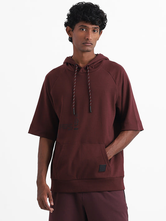 Studiofit Wine Hoodie Cotton Blend Relaxed Fit T-Shirt