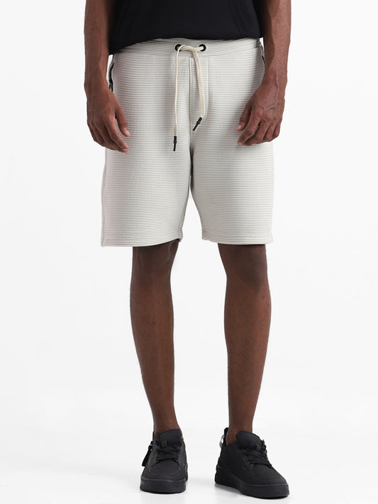 Studiofit Grey Self Striped Relaxed Fit Shorts