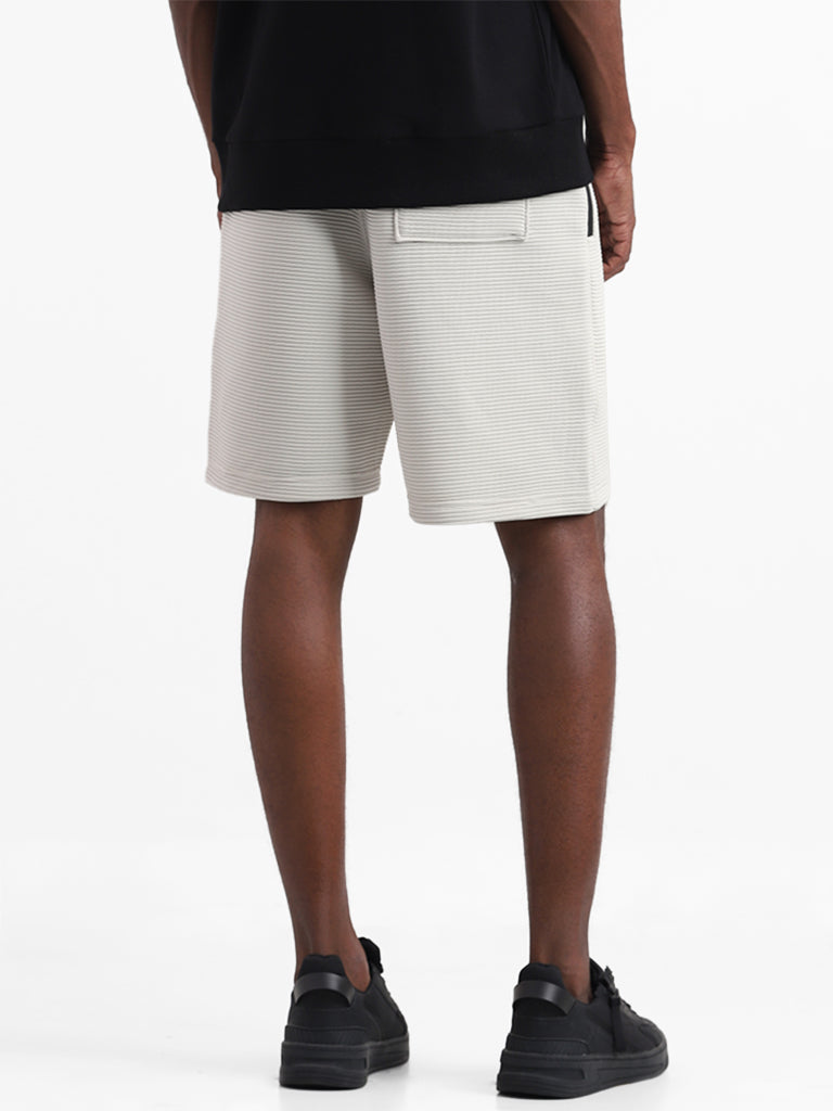 Studiofit Grey Self Striped Relaxed Fit Shorts