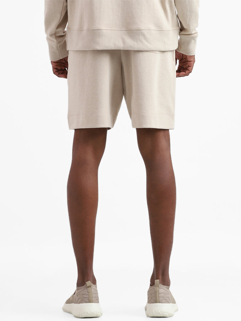 Studiofit Solid Beige Relaxed Fit Shorts