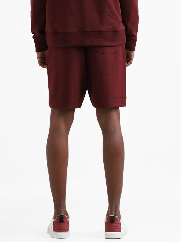 Studiofit Solid Wine Melange Relaxed Fit Shorts
