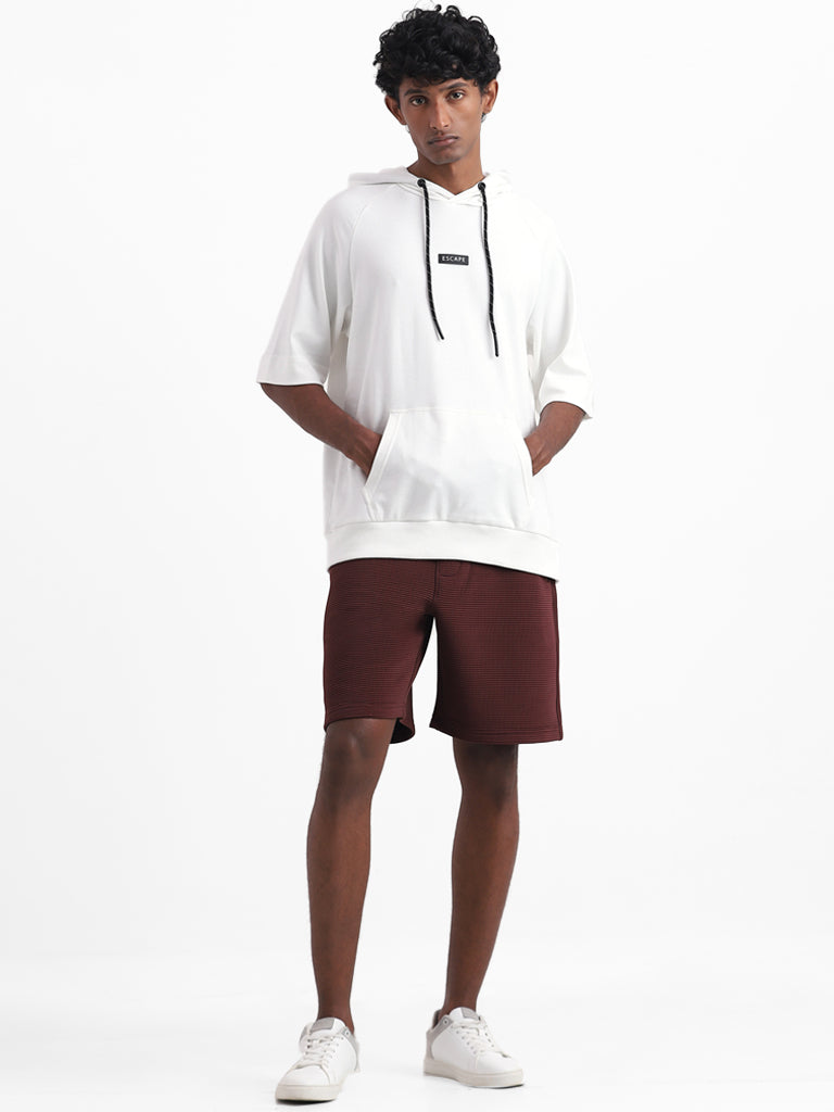 Studiofit Wine Self Striped Relaxed Fit Shorts