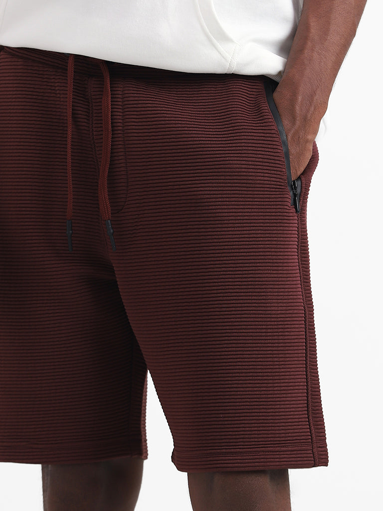 Studiofit Wine Self Striped Relaxed Fit Shorts