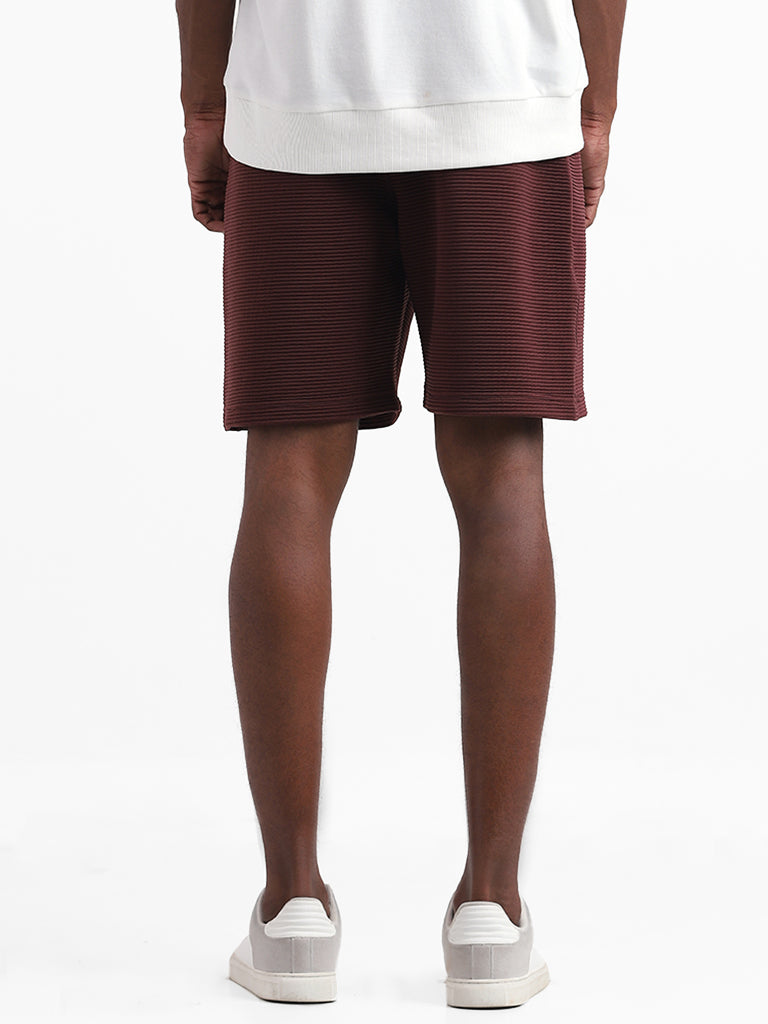 Studiofit Wine Self Striped Relaxed-Fit Mid-Rise Shorts
