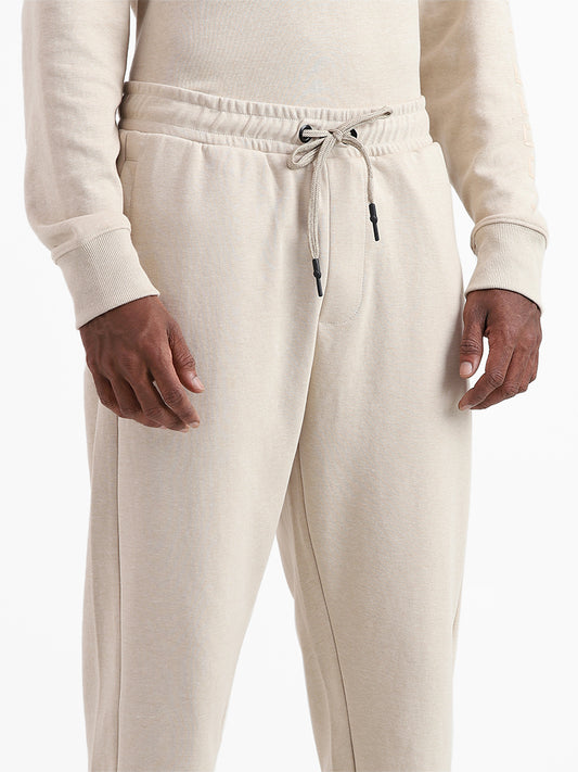 Studiofit Solid Beige Relaxed Fit Joggers