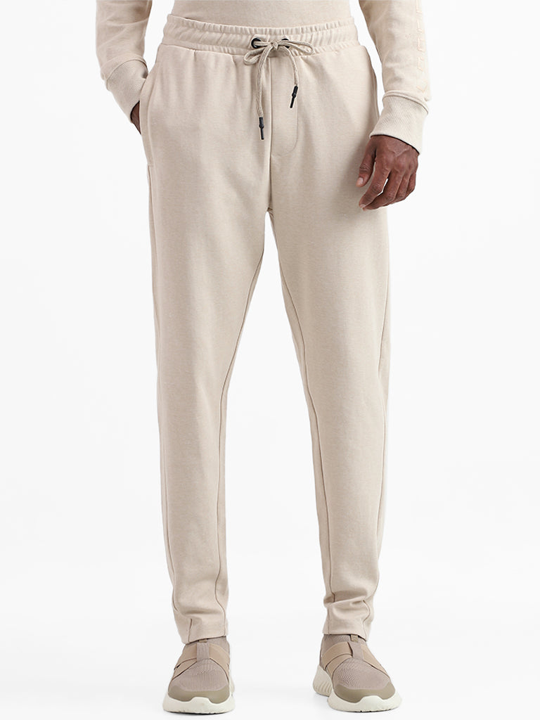 Studiofit Solid Beige Relaxed Fit Joggers