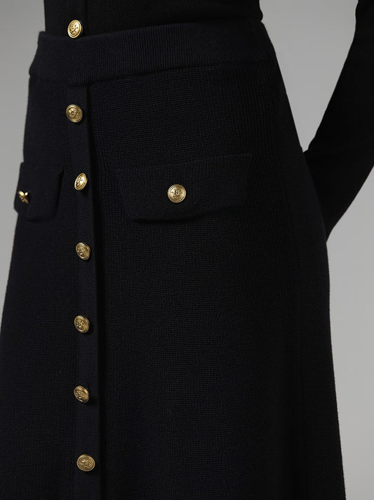 Wardrobe Black Plain Cotton Skirt