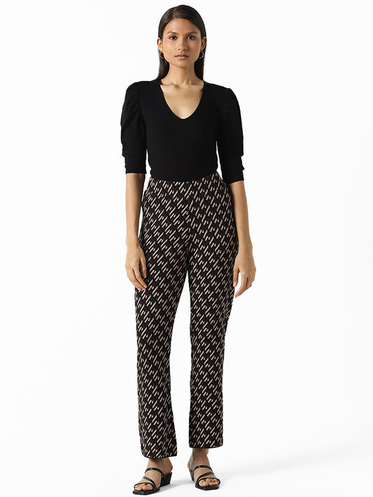 Wardrobe Wine Printed High-Rise Trousers