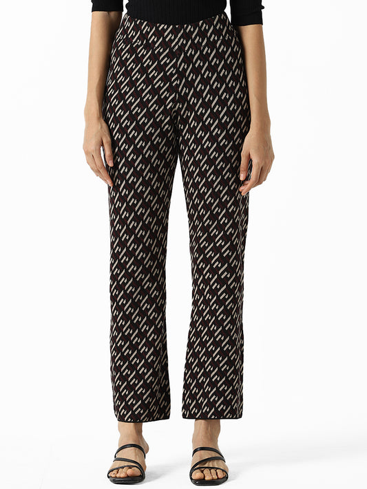Wardrobe Wine Printed High-Rise Trousers