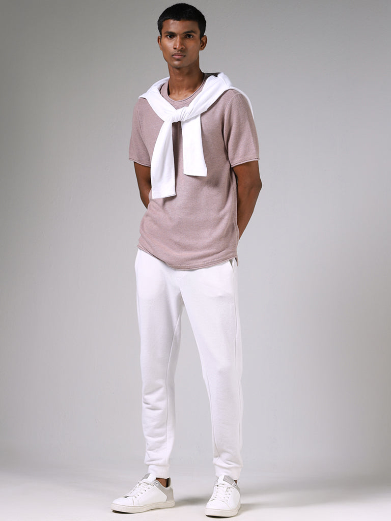 ETA Pink Melange Knitted Solid Slim Fit T-Shirt