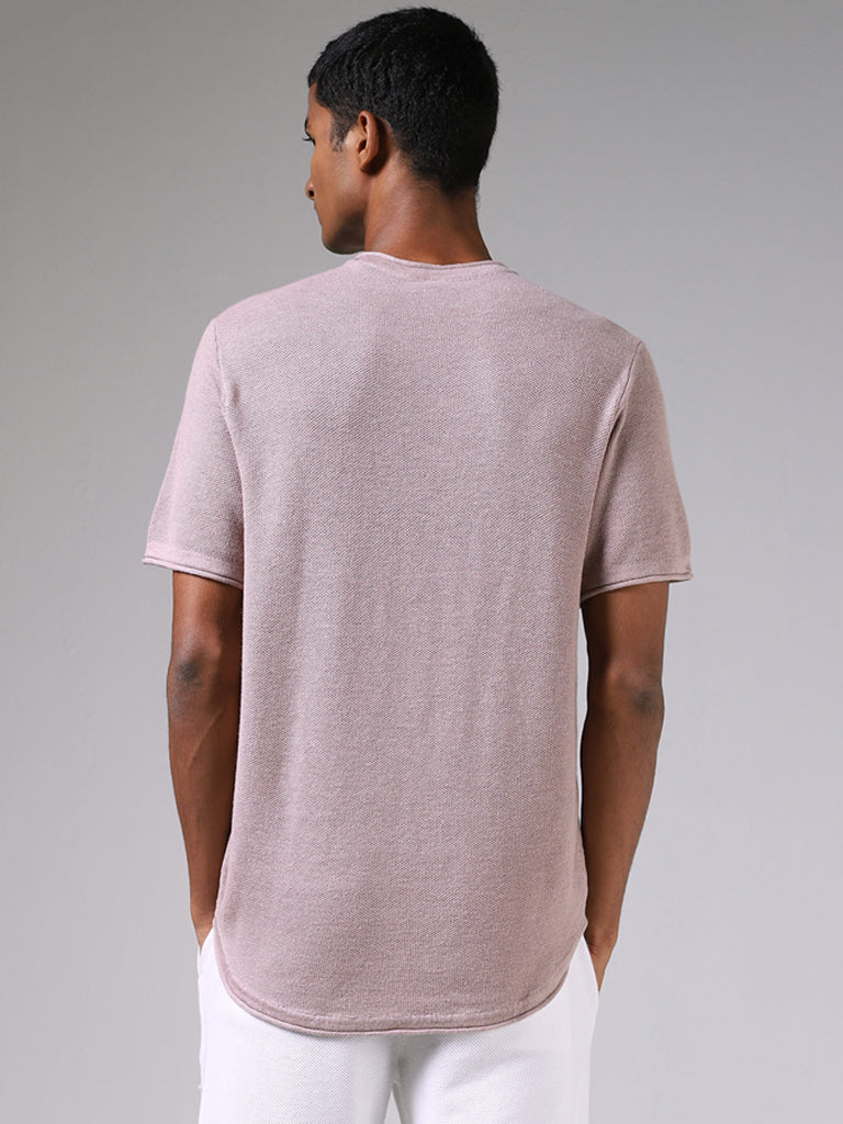 ETA Pink Melange Knitted Solid Slim Fit T-Shirt