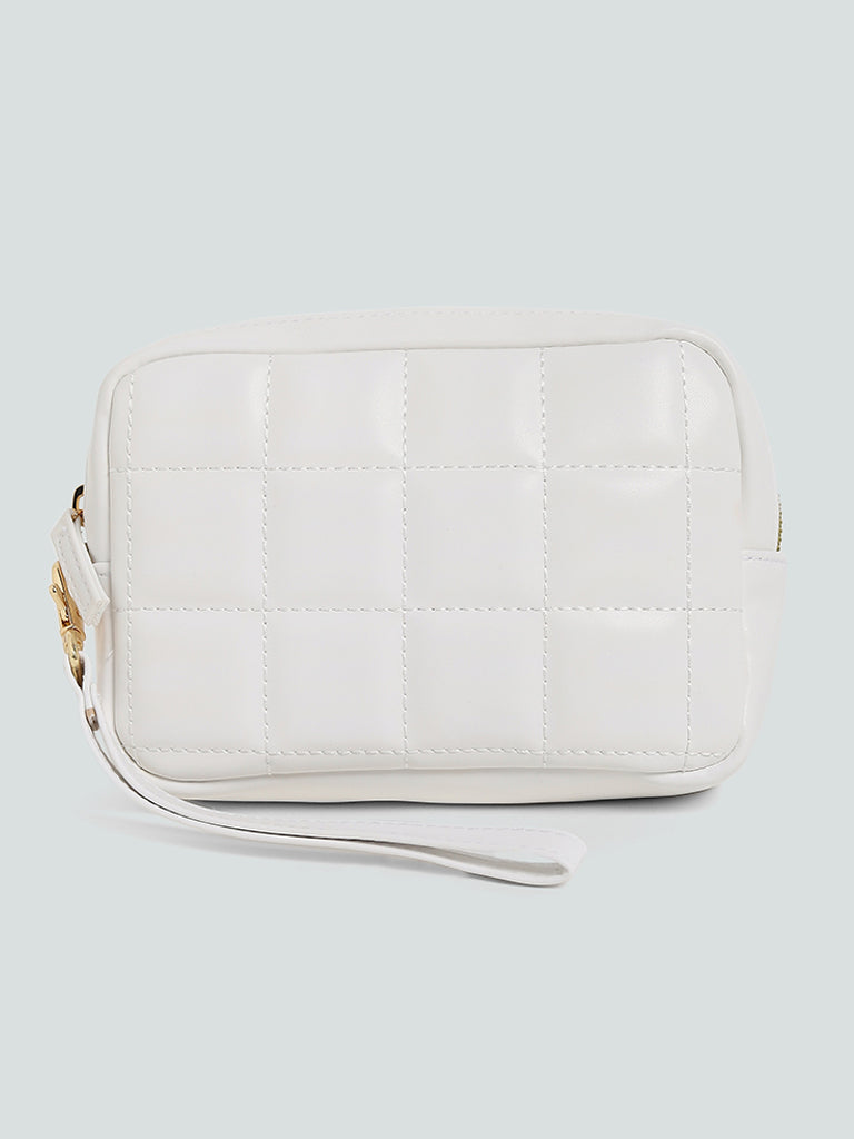 Studiowest White Quilted Square Pouch - Medium