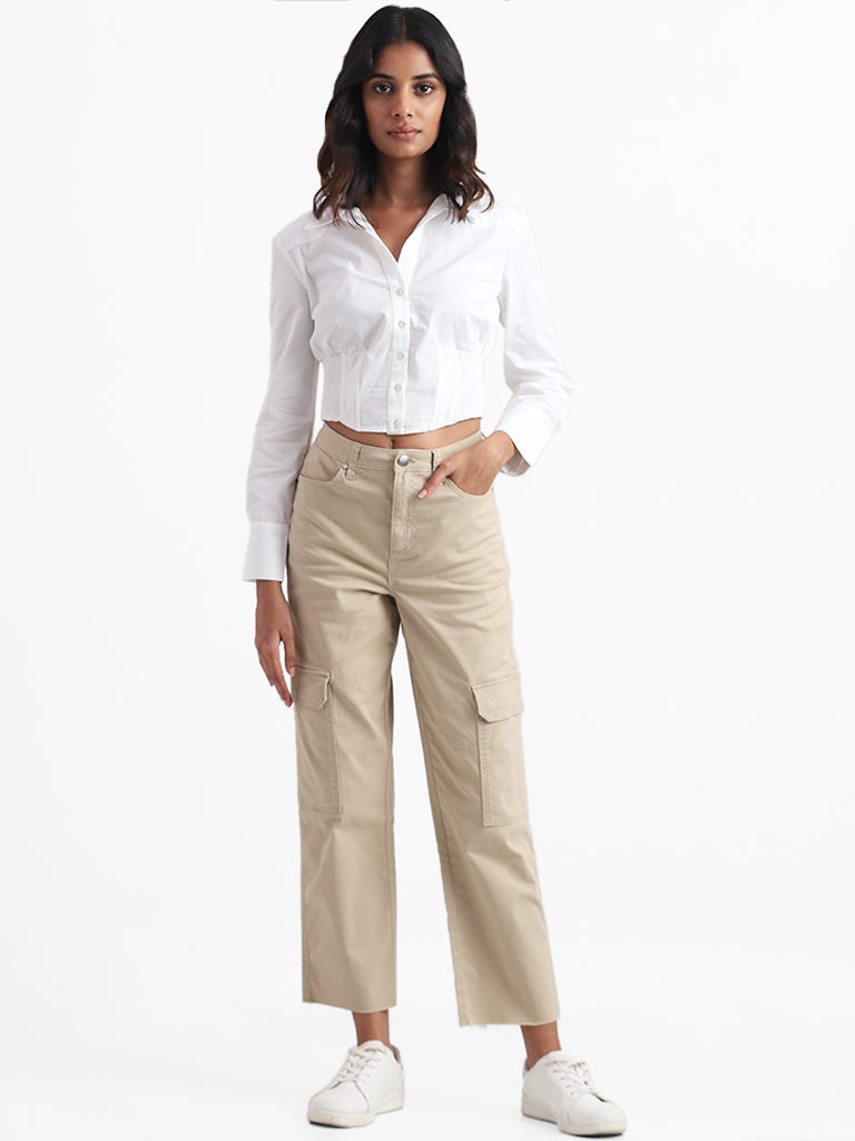 Nuon Beige Slim - Fit Mid - Rise Jeans