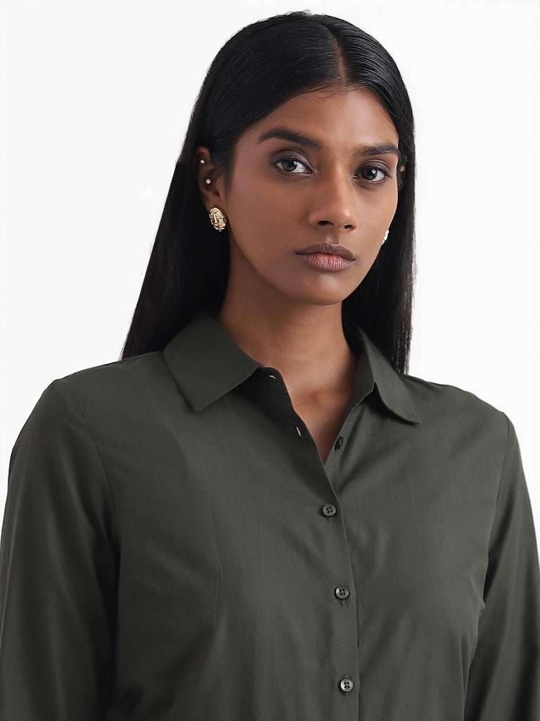 Wardrobe Plain Green Formal Shirt