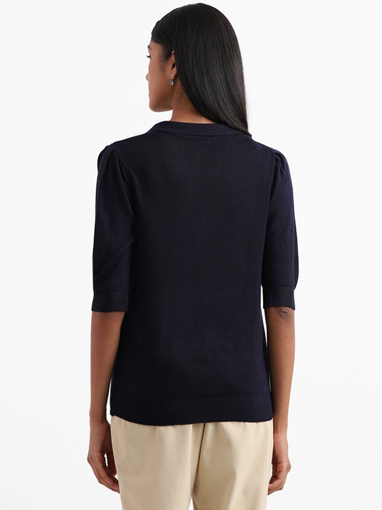 Wardrobe Plain Navy Blue Semi-Formal Top