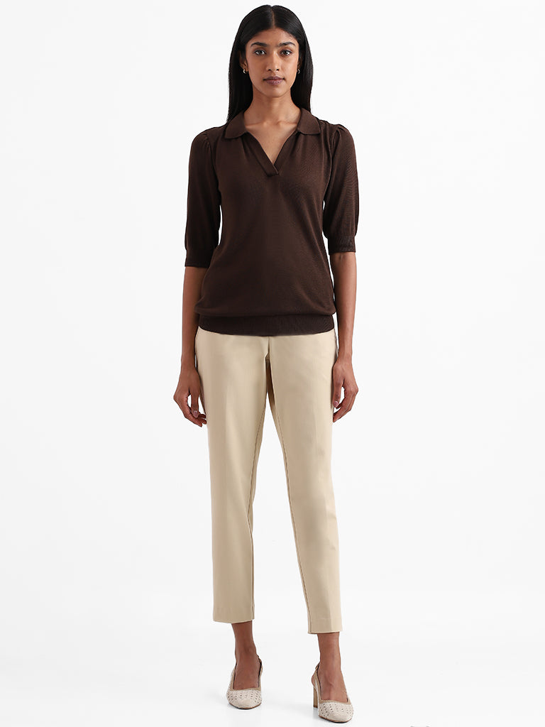 Wardrobe Plain Brown Semi-Formal Top
