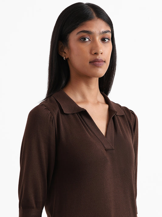 Wardrobe Plain Brown Semi-Formal Top
