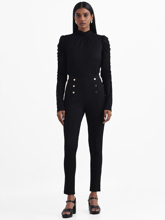 Wardrobe Gathered Sleeve Black Top