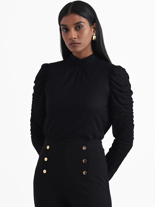 Wardrobe Gathered Sleeve Black Top