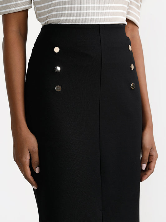 Wardrobe Solid Black Pencil Skirt with Slit