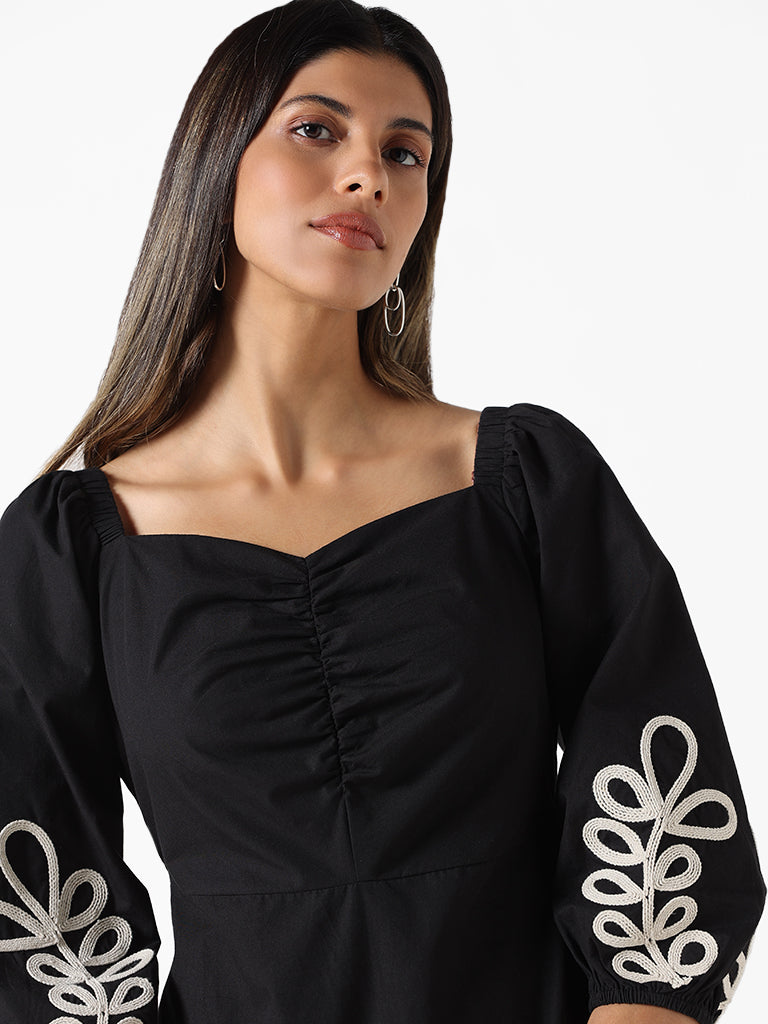 LOV Black Embroidered Regular Fit Dress