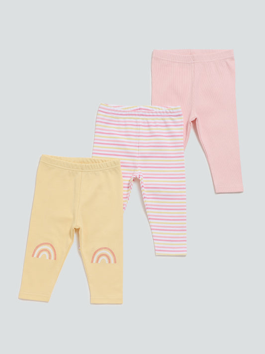 HOP Baby Multicolored Printed Leggings - Set of 3