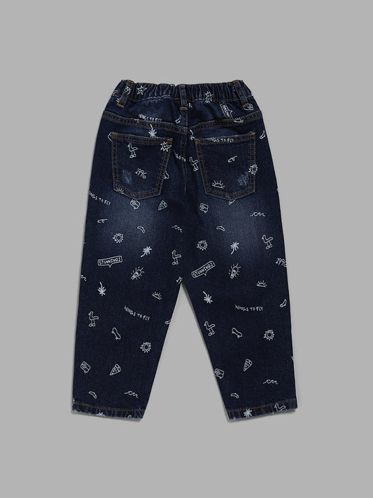 HOP Kids Printed Indigo Denim Jeans