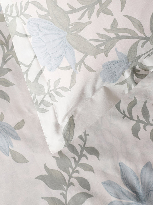 Westside Home Aqua Floral Printed Single Bed Flat sheet and Pillowcase Set