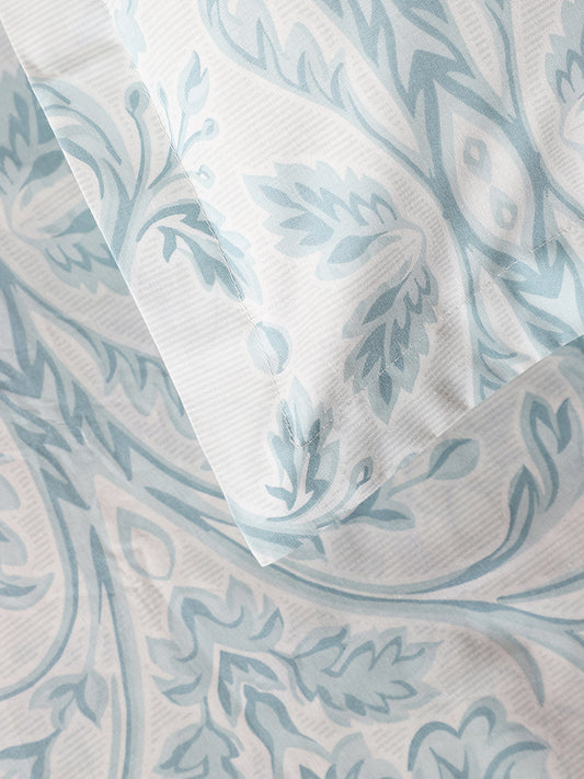 Westside Home Aqua Damask Printed Single Bed Flat sheet and Pillowcase Set