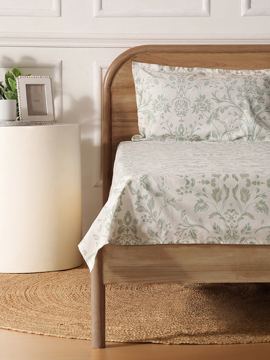 Westside Home Mint Damask Printed Single Bed Flat sheet and Pillowcase Set