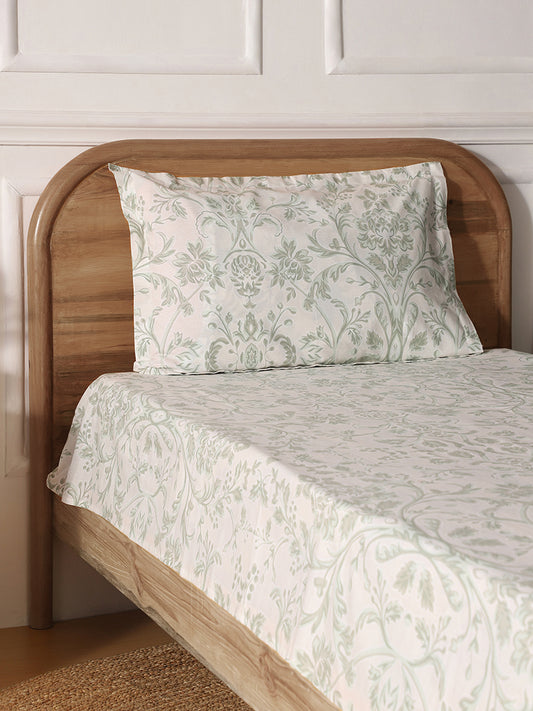 Westside Home Mint Damask Printed Single Bed Flat sheet and Pillowcase Set